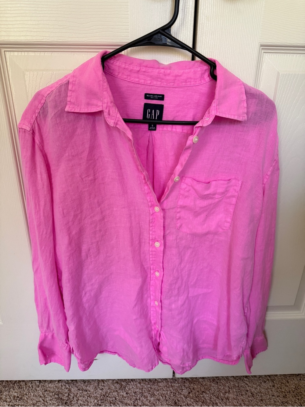 GAP Hot Pink Linen Long-Sleeve Button-Down Shirt Small Beachy